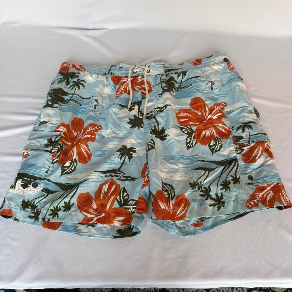 Caribbean Joe Mens XXL Swim Trunks Blue Hibiscus Surfer Cargo Board Shorts - Picture 3 of 9